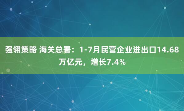 强翎策略 海关总署：1-7月民营企业进出口14.68万亿元，增长7.4%